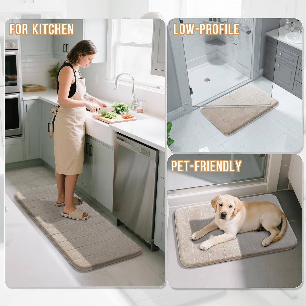 Yimobra Memory Foam Bath Mat, Super Soft Absorbent Bathroom Rug Non Slip 31.5x20 Inch, Quick Dry, Machine Washable Floor Carpet for Tub Shower, Home Decor Accessories, Beige