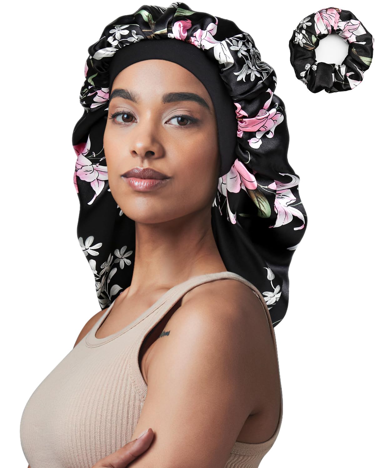 Long Braids Satin Bonnet Jumbo Sleep Cap to Protect Hair Black