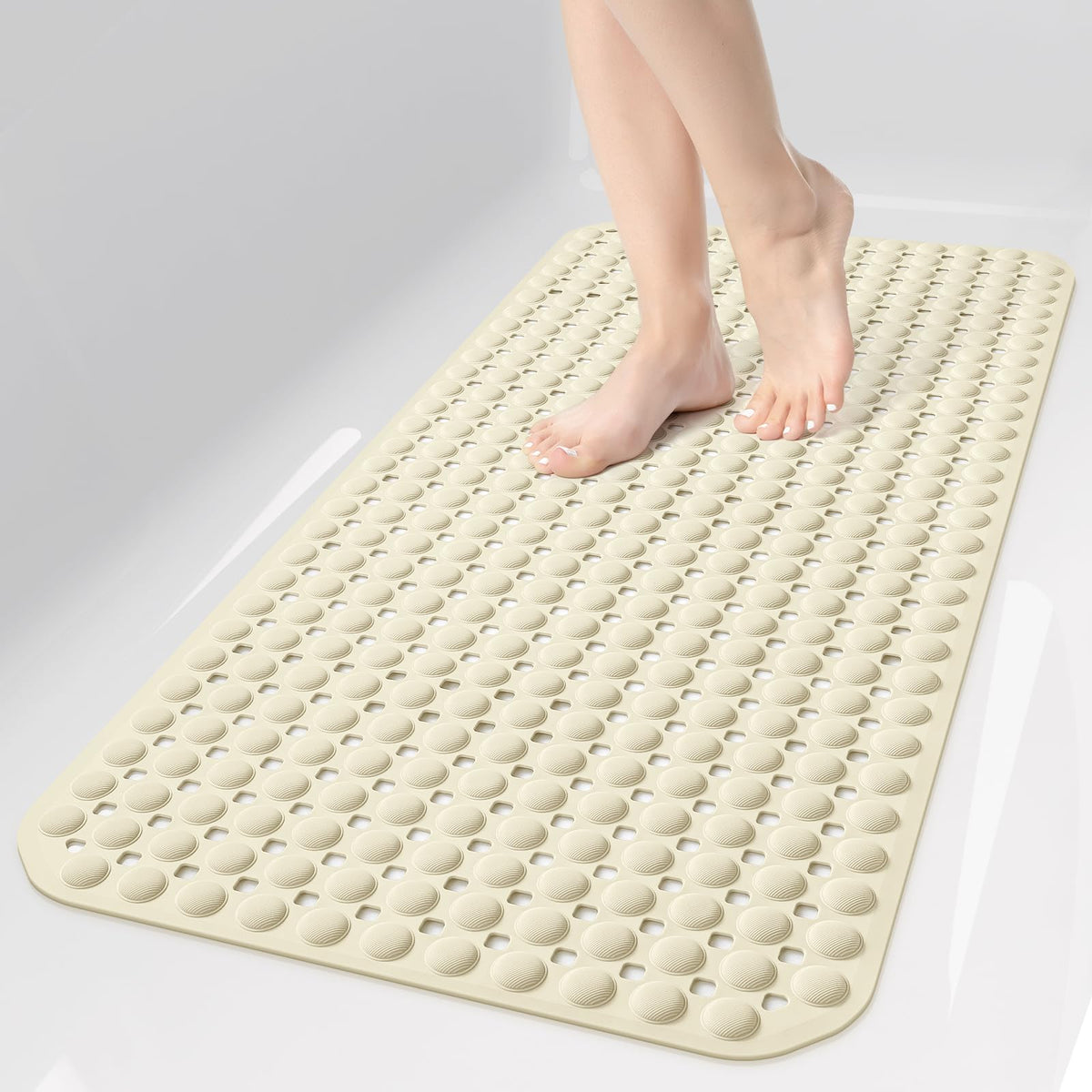 OTHWAY Bath Tub Shower Mat Non Slip, Bathtub Floor Liner Mats for Inside Shower Bathroom, Suction Cups and Drain Holes for Feet Scrubbing, Machine Washable, Soft on Feet, 35x16 Inch, Brown