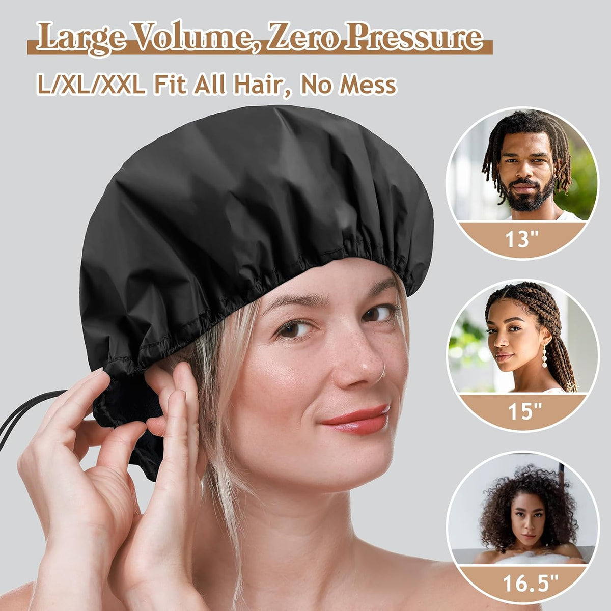 Sheomern 2 Pcs 15" XL Extra Large Terry Lined Shower Cap, Adjustable Dual Waterproof Shower Cap for Women Reusable Soft Hair Cap Bath Cap for Long Braids, Thick Hair, Locs, Curly Hair