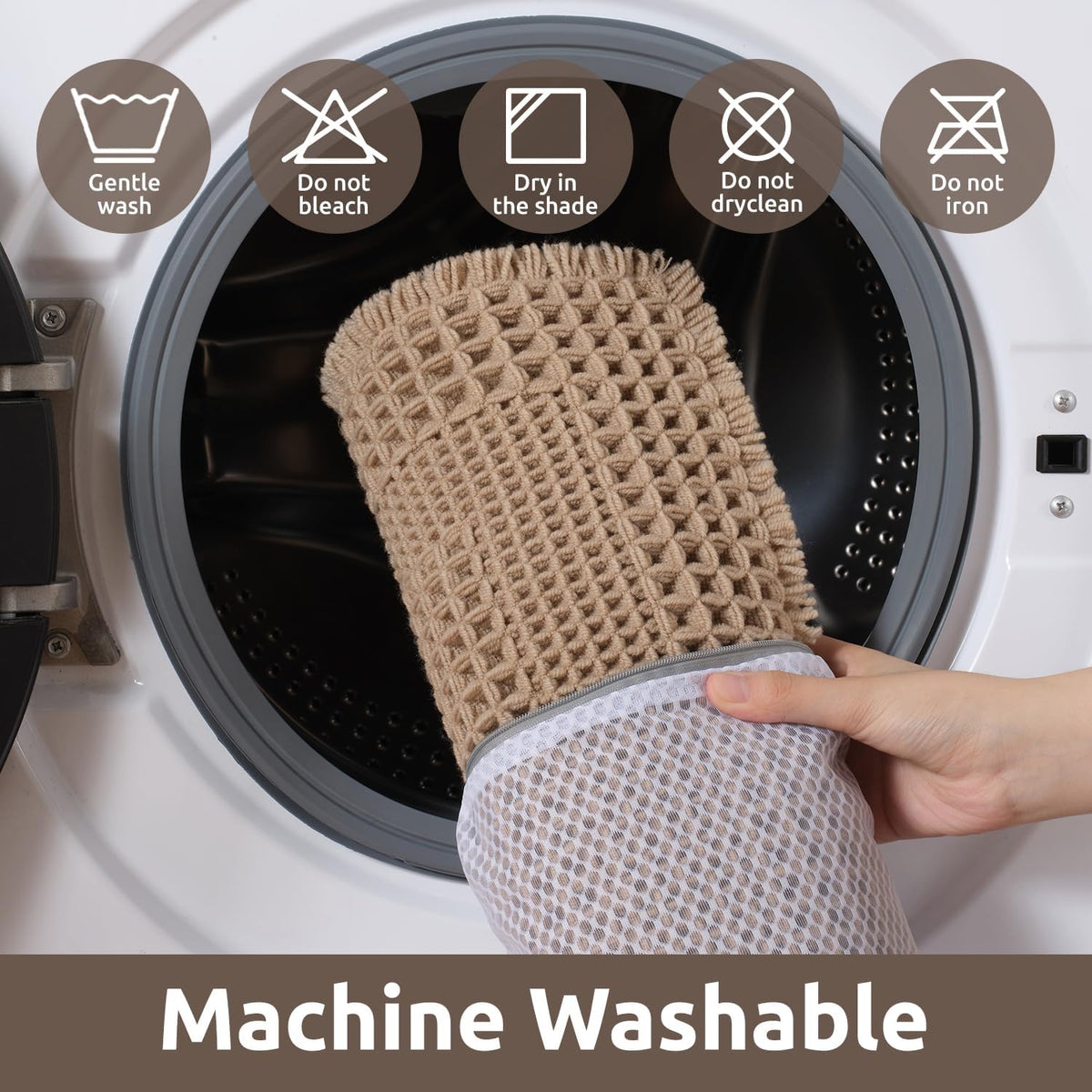 AMOAMI Waffle Bath Mat, Absorbent Bathroom Rugs Non Slip 17''x24'' Beige