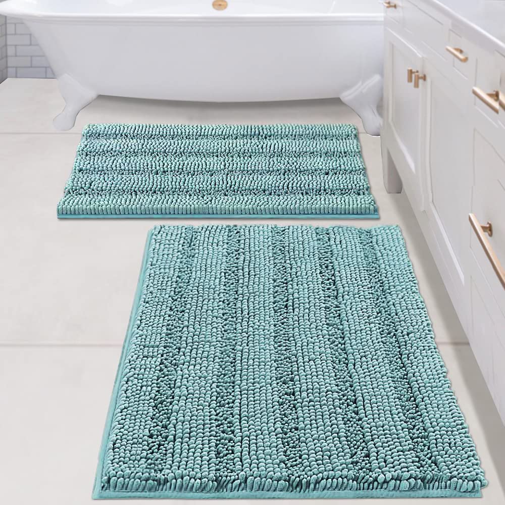 H.VERSAILTEX Grey Bathroom Rug Set Bath Mats, 2 Piece Bath Rugs Non Slip Thick Soft Chenille Striped Bath Rug Set, Bath Mats for Bathroom Sets (Grey, 20" x 32"/17" x 24")