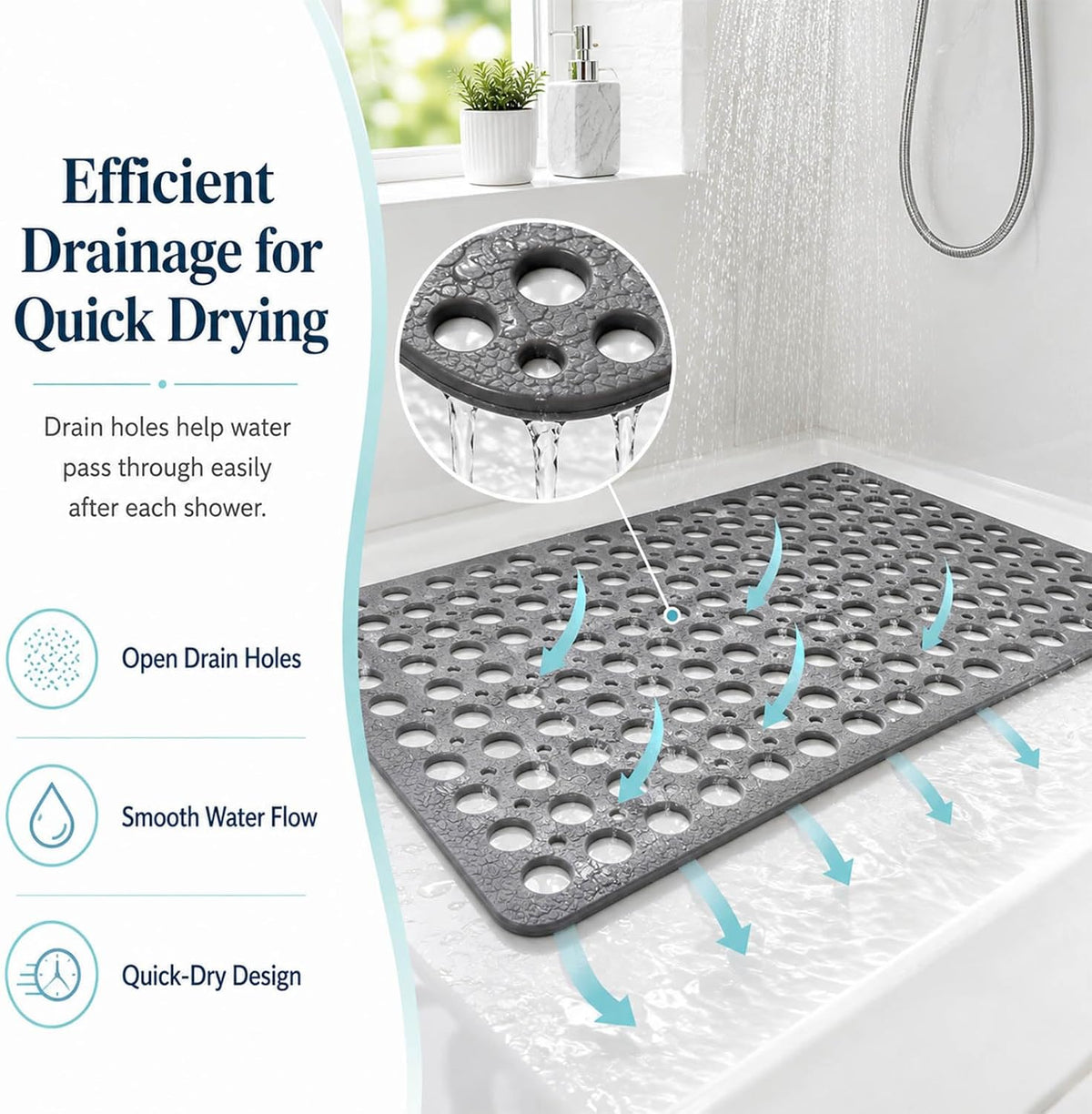 Casa and Beyond Shower Mat, Non Slip Shower Mats, Secure Shower Mats Easy to Clean,Washable Non-Slip Bathtub Mats for Inside Showers (Grey,27.6 * 15 in)