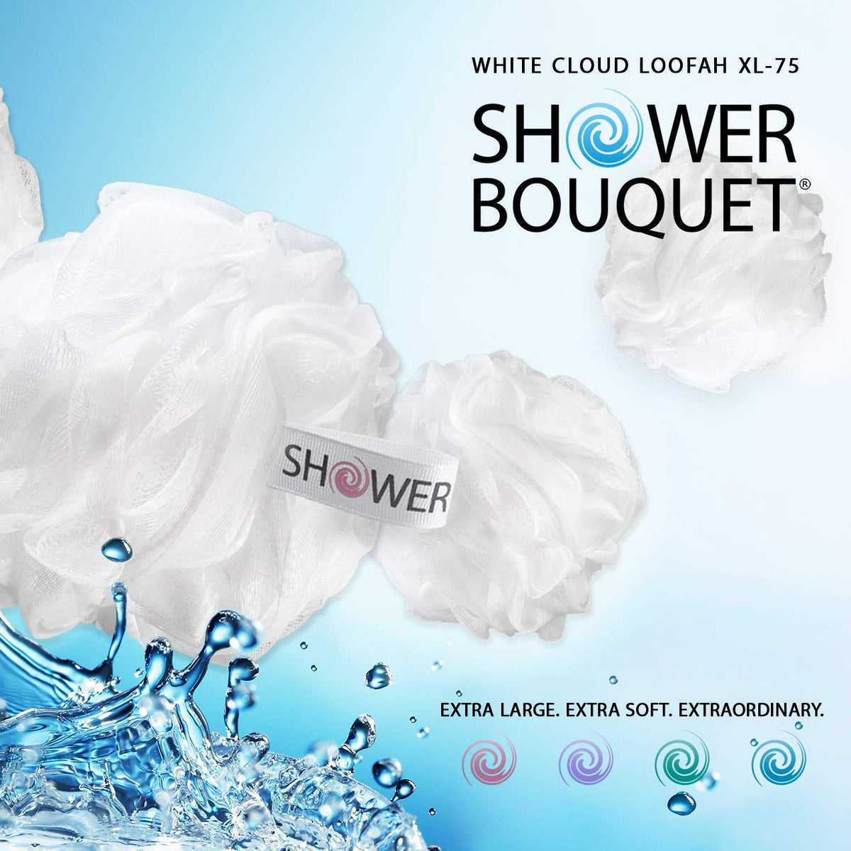 SHOWER BOUQUET Loofah Soft-White-Cloud Bath-Sponge 4-Pack Extra Large 75g