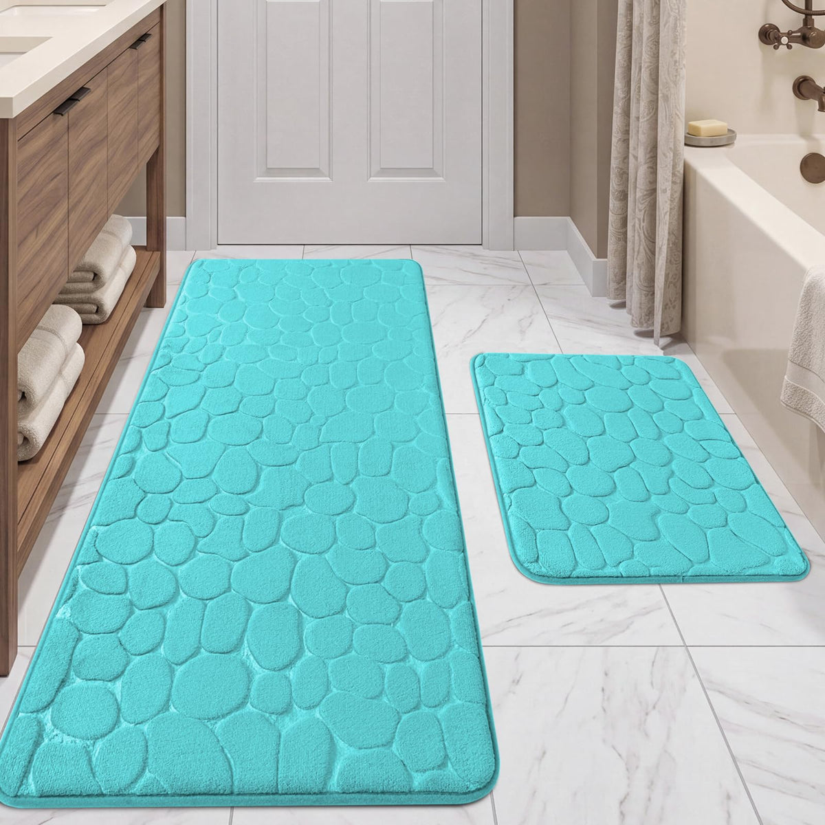YIHOUSE Bathroom Mat Rug, Memory Foam Bath Mat, Non-Slip Bathroom Floor Mats, Cobblestone Bath Mats Absorbent Bath Rugs Washable Quick Dry (17x24,Dark Gray)