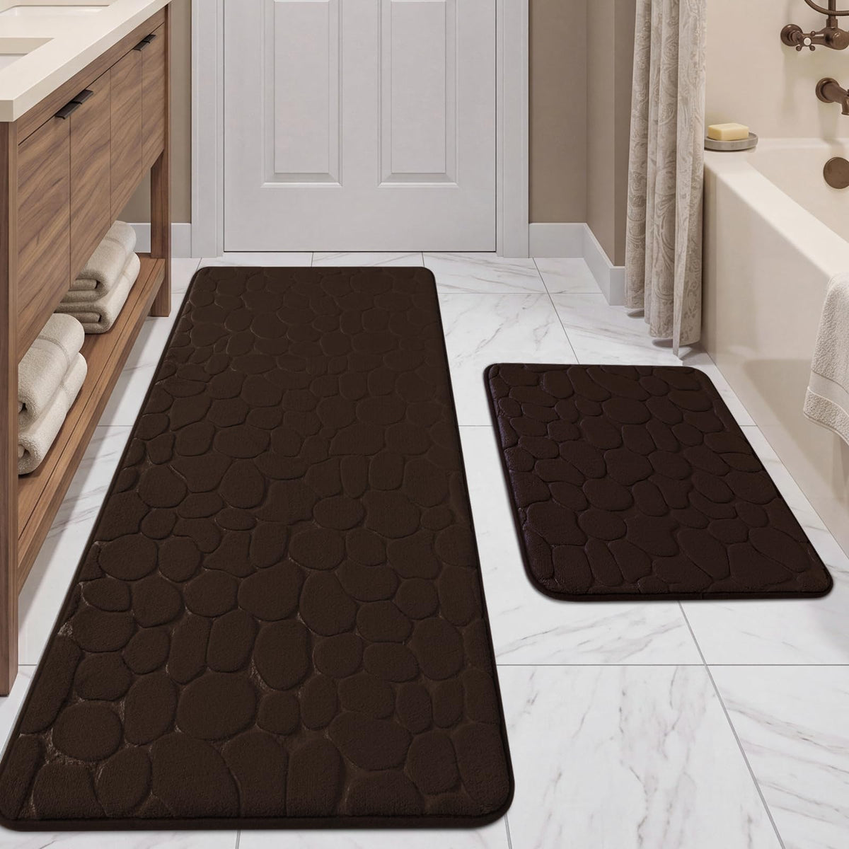 YIHOUSE Bathroom Mat Rug, Memory Foam Bath Mat, Non-Slip Bathroom Floor Mats, Cobblestone Bath Mats Absorbent Bath Rugs Washable Quick Dry (17x24,Dark Gray)