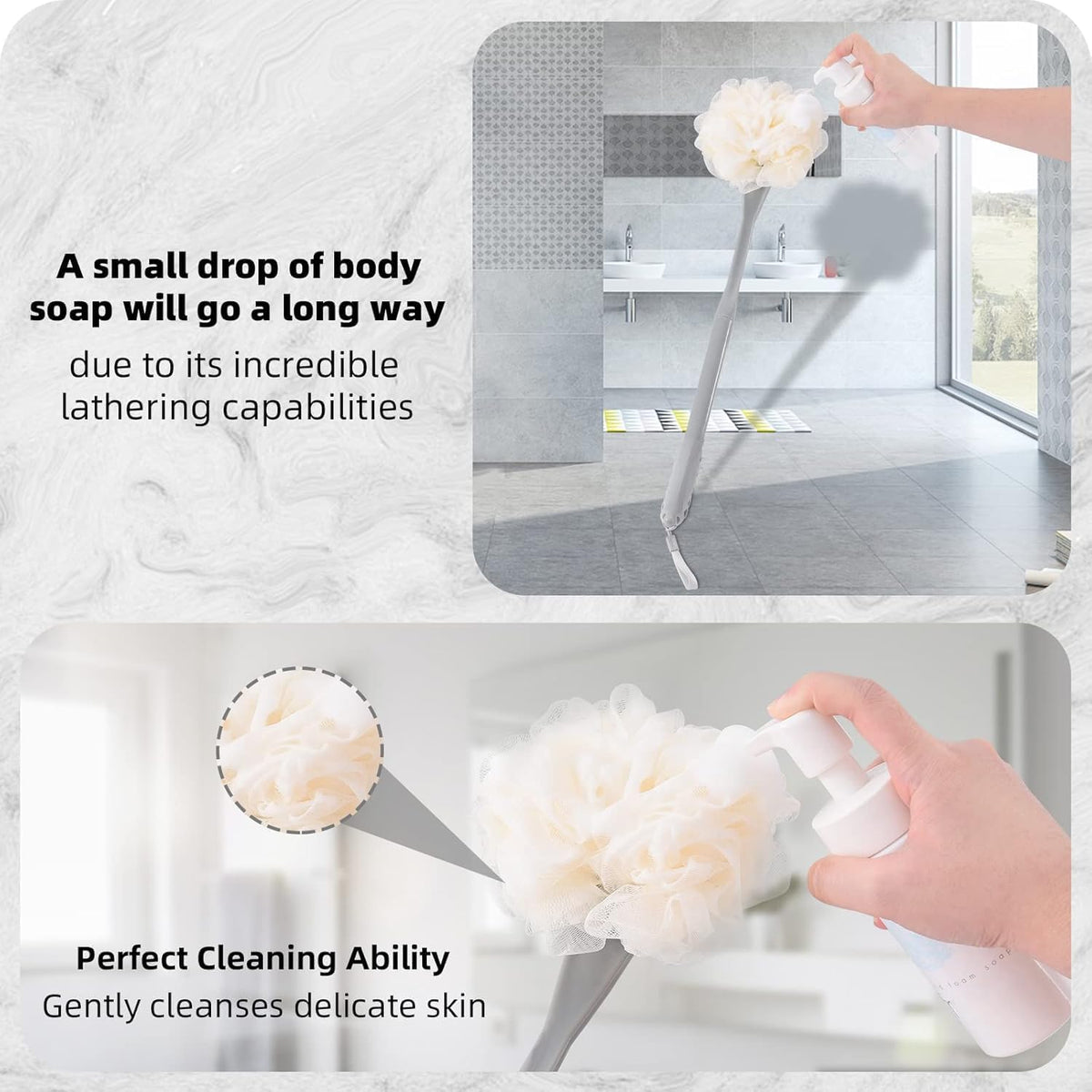 Loofah on a Stick, 20.5” Shower Sponge Loofah Back Scrubber, Exfoliation and Improved Skin Health, Back Loofah for Shower for Men Women