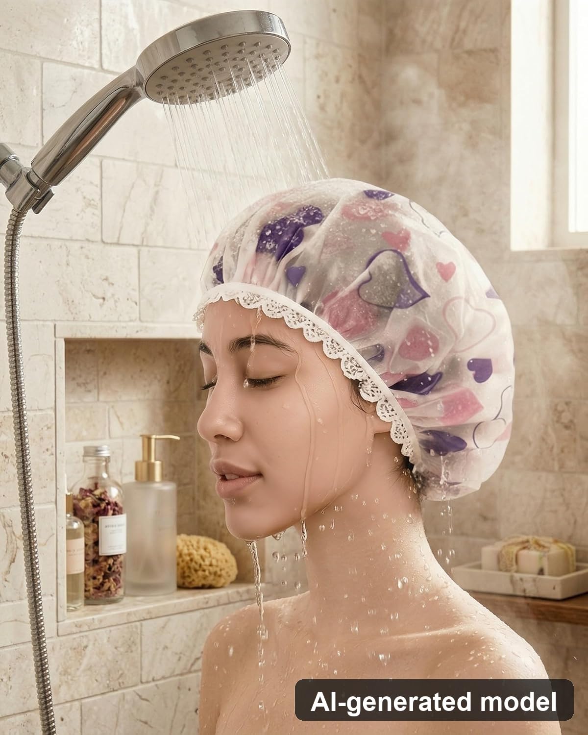 LJY 13 Patterned EVA Shower Caps, Approx. 11 Inch for Home and Travel