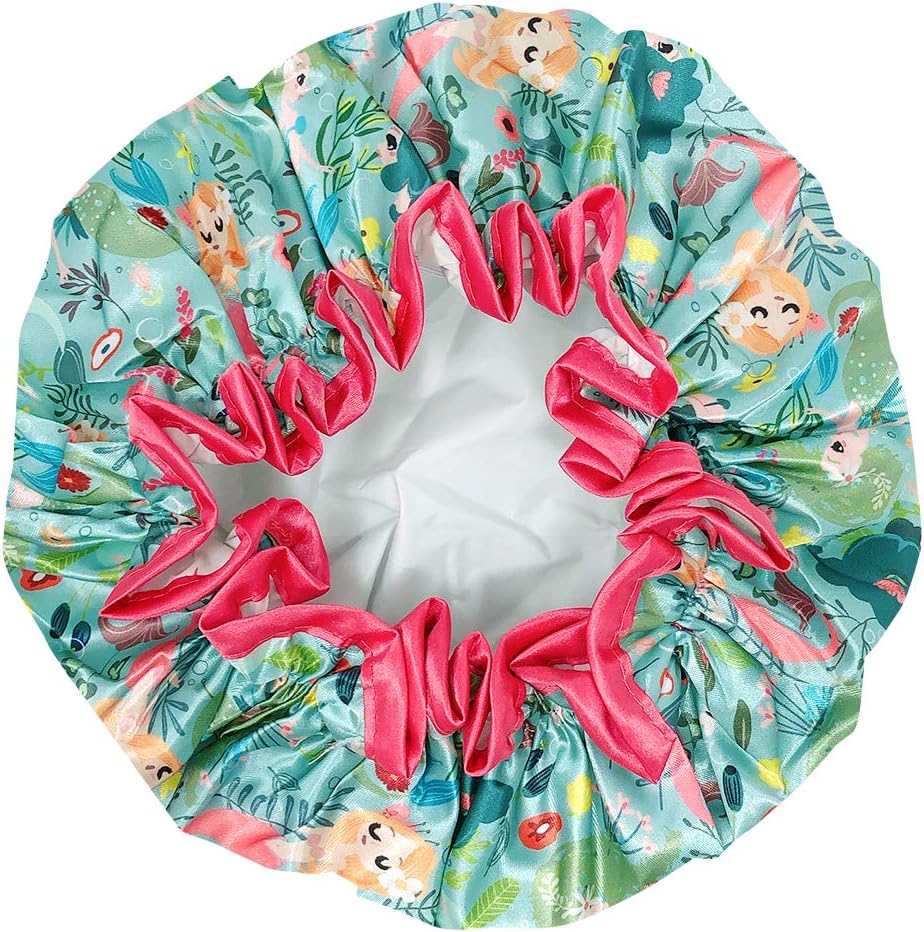 allydrew Reusable Women's Waterproof Shower Caps for Long Hair, Mermaids