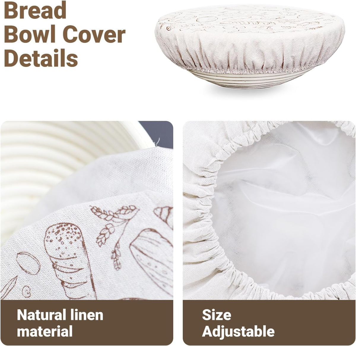 2 Pack 8 Inch Reusable Bowl Covers for Bread Proofing with Plastic Liner