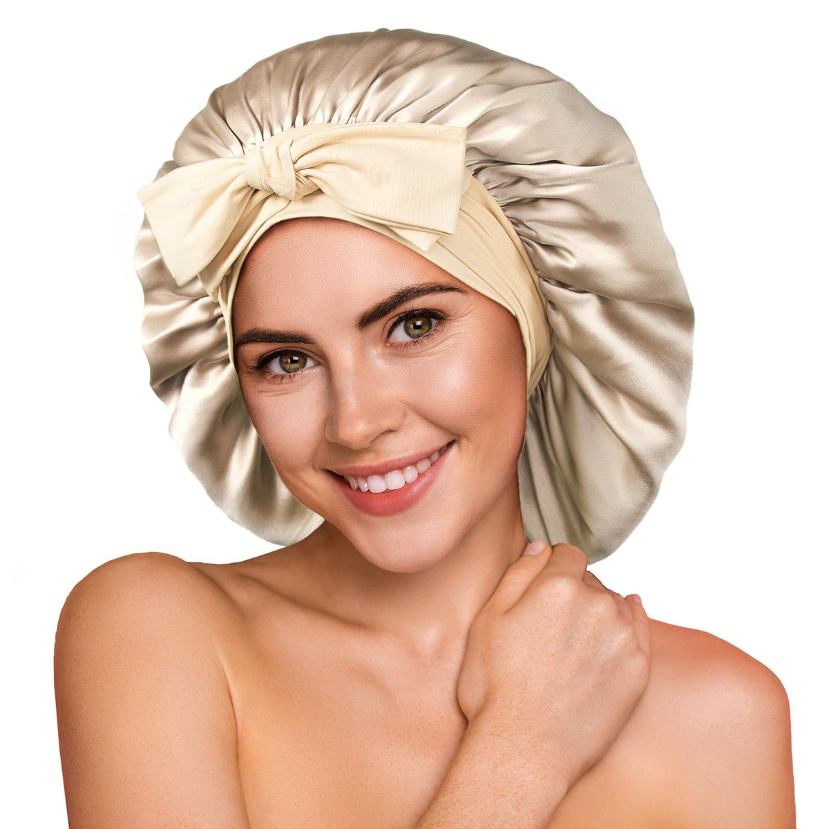 YFONG 100% Mulberry Silk Bonnet for Sleeping Women Men, Large Double Layer
