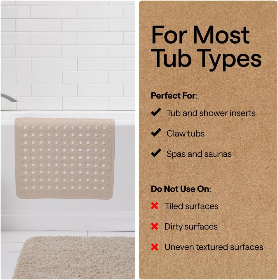 GORILLA GRIP Bath Tub Shower Mat, Bathtub Floor Liner, 35x16 Beige