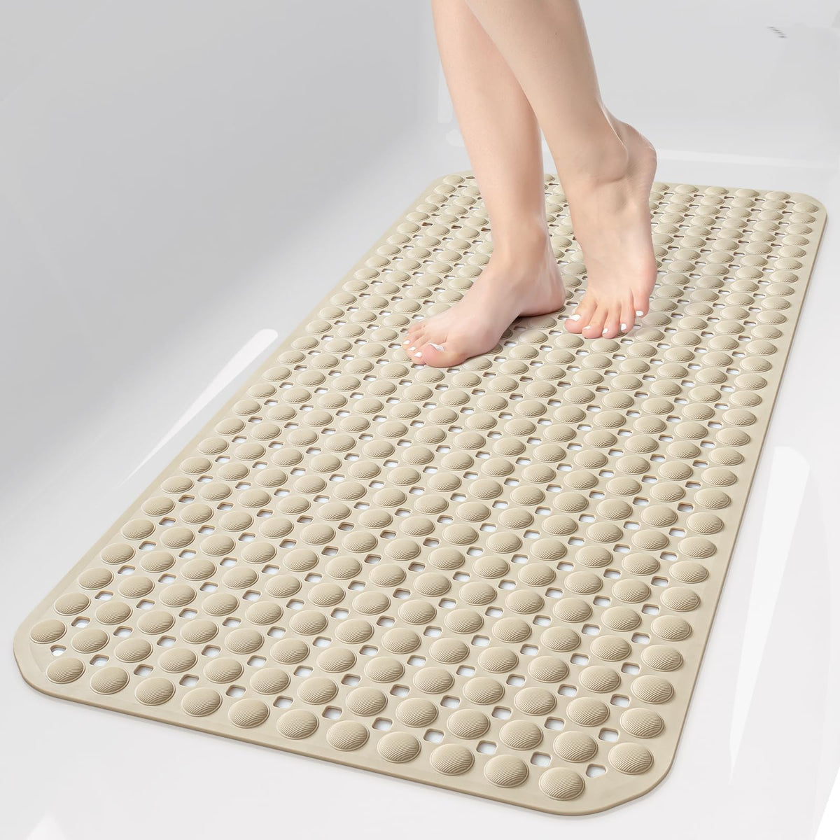 OTHWAY Bath Tub Shower Mat Non Slip, Bathtub Floor Liner Mats for Inside Shower Bathroom, Suction Cups and Drain Holes for Feet Scrubbing, Machine Washable, Soft on Feet, 35x16 Inch, Brown