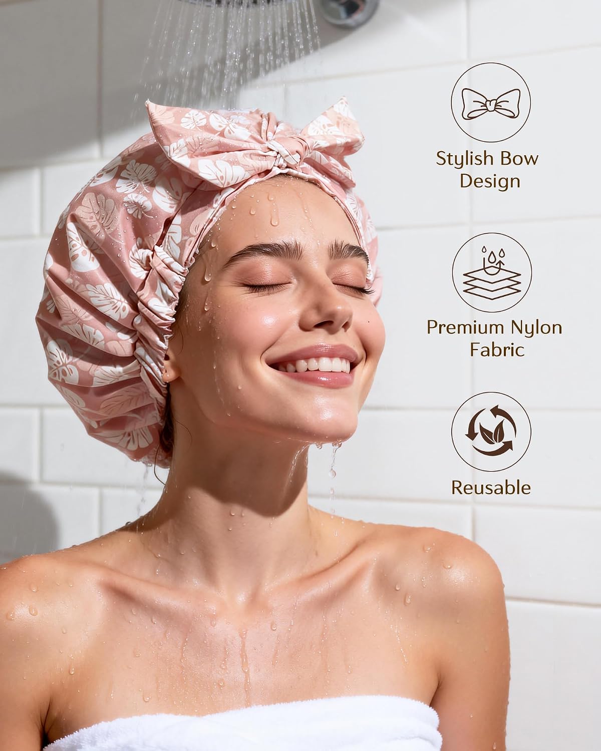 Yanibest Shower Cap for Women Reusable Waterproof, Adjustable Hair Cap