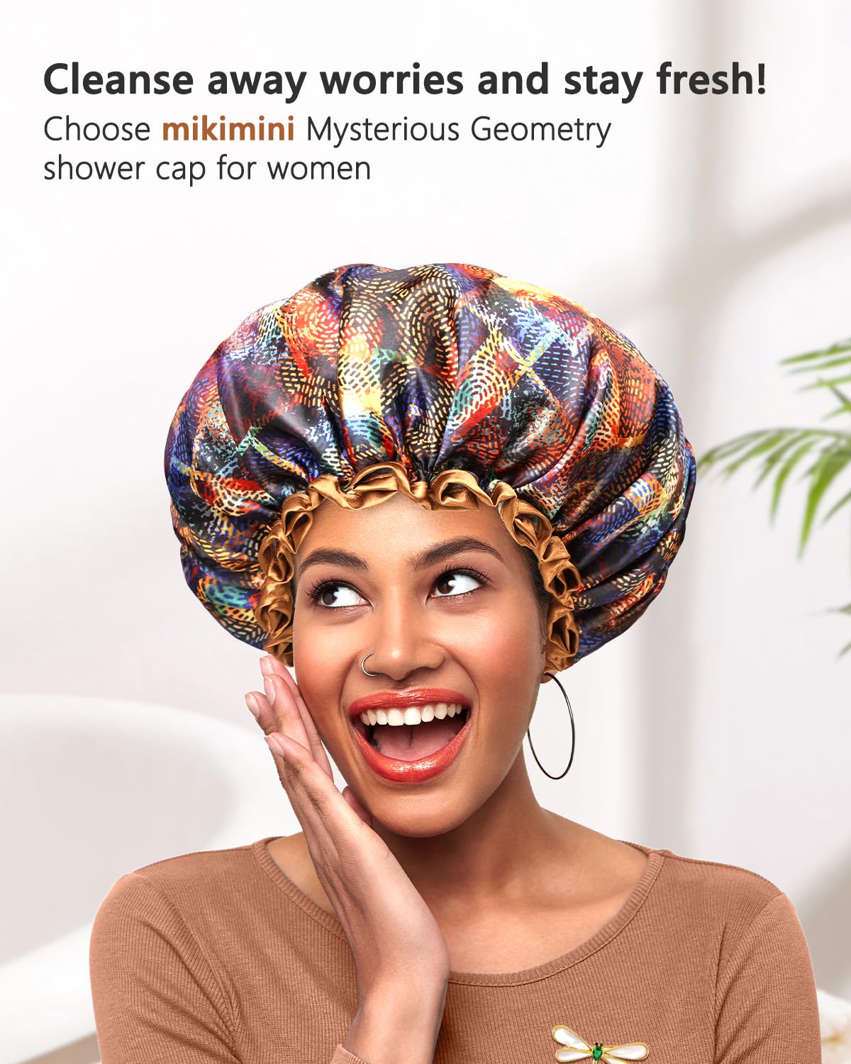 mikimini Shower Caps for Women Waterproof, Medium, 2 Pcs, Mystery