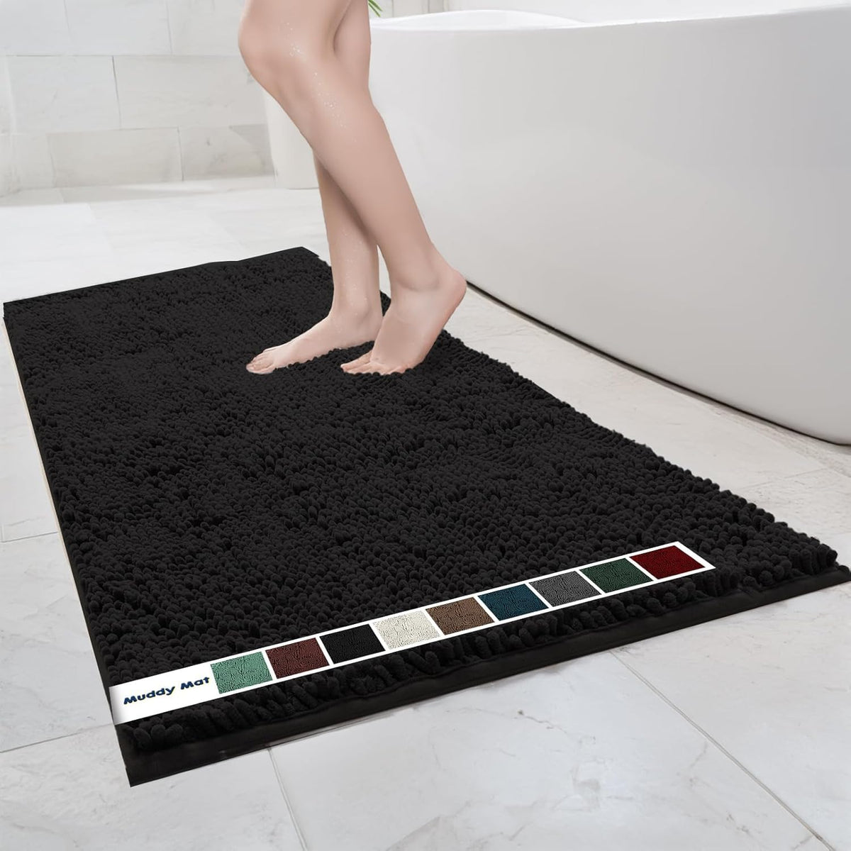 Muddy Mat Chenille Bathroom Rugs Quick Dry Microfiber Mats Non Slip Washable, Extra Thick, Soft and Highly Absorbent Bath Mats for Bathroom, Kitchen, and Shower Floor - Grey Medium 30"X19"