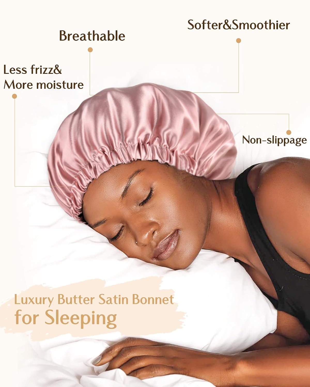 YANIBEST Adjustable Satin Bonnet Double Layer Hair Bonnet for Sleeping Bonnets for Women Hats Curly Natural Hair, Blush Pink