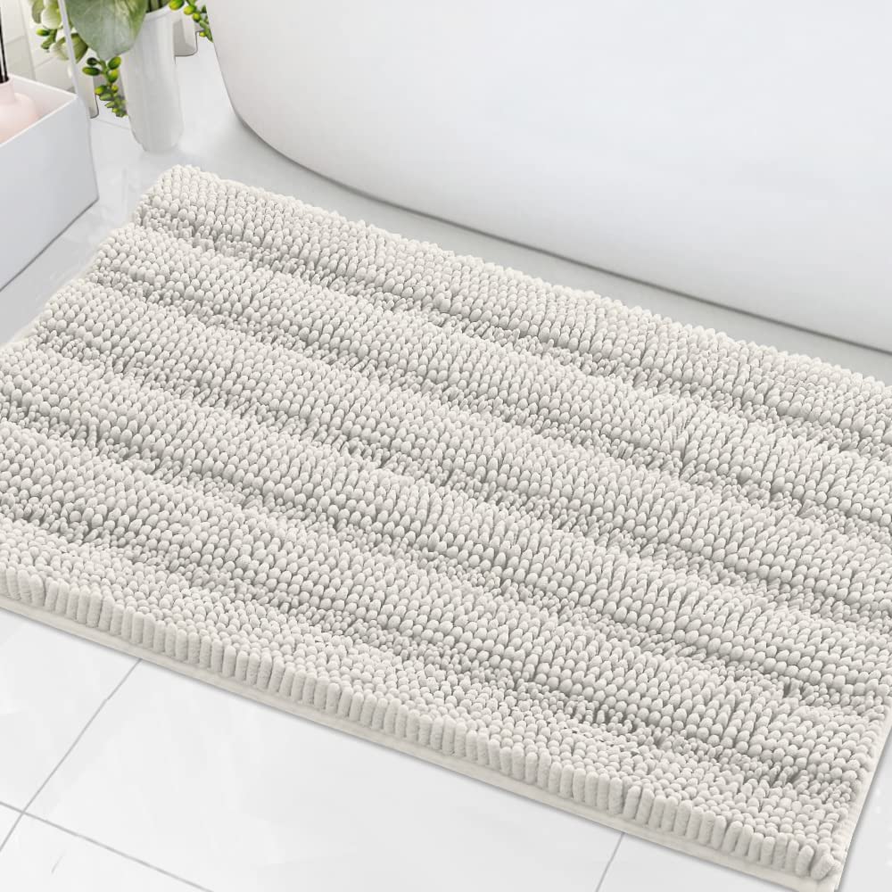 H.VERSAILTEX Grey Bathroom Rug Set Bath Mats, 2 Piece Bath Rugs Non Slip Thick Soft Chenille Striped Bath Rug Set, Bath Mats for Bathroom Sets (Grey, 20" x 32"/17" x 24")
