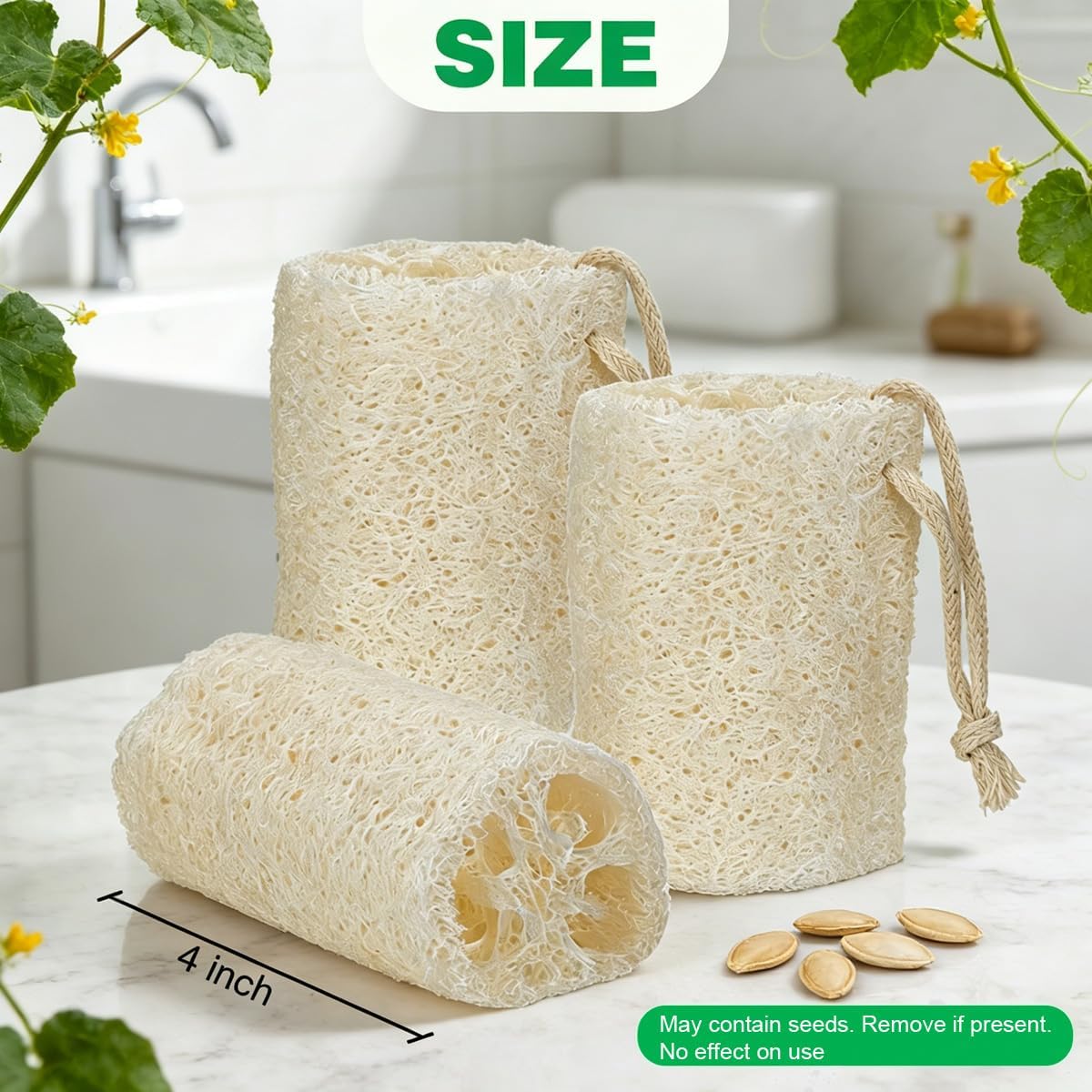 Natural Loofah Sponge, Organic Luffa Body Scrubber Bath Exfoliating, 4 inch