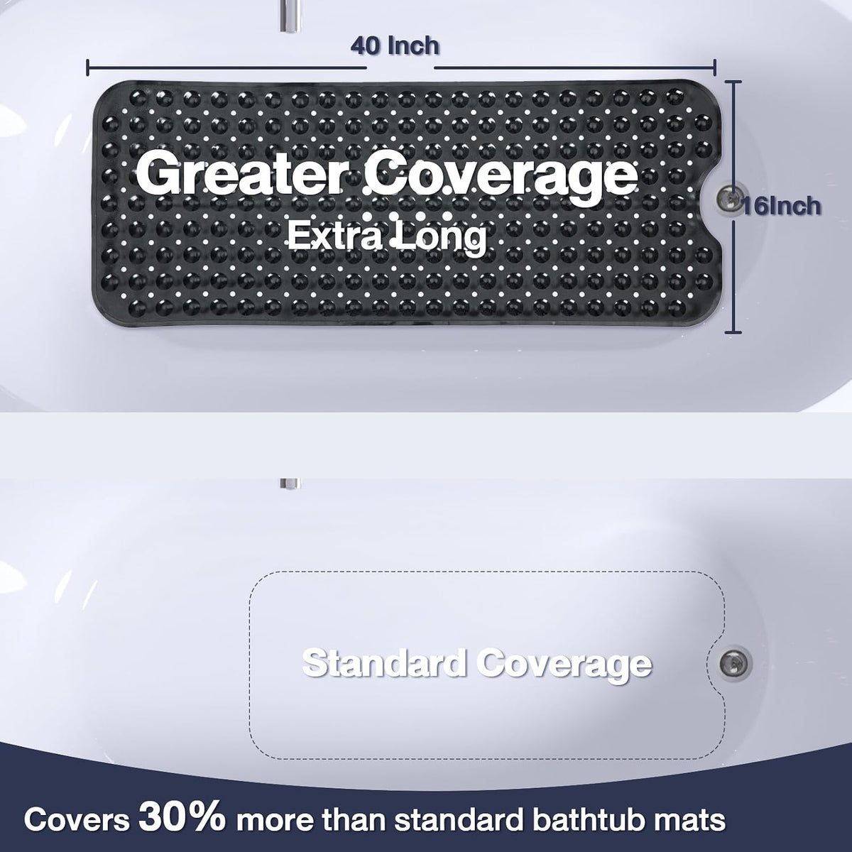 Extra Long Bathtub Mat Non Slip Bath Mat Black 40"x16" Full Size
