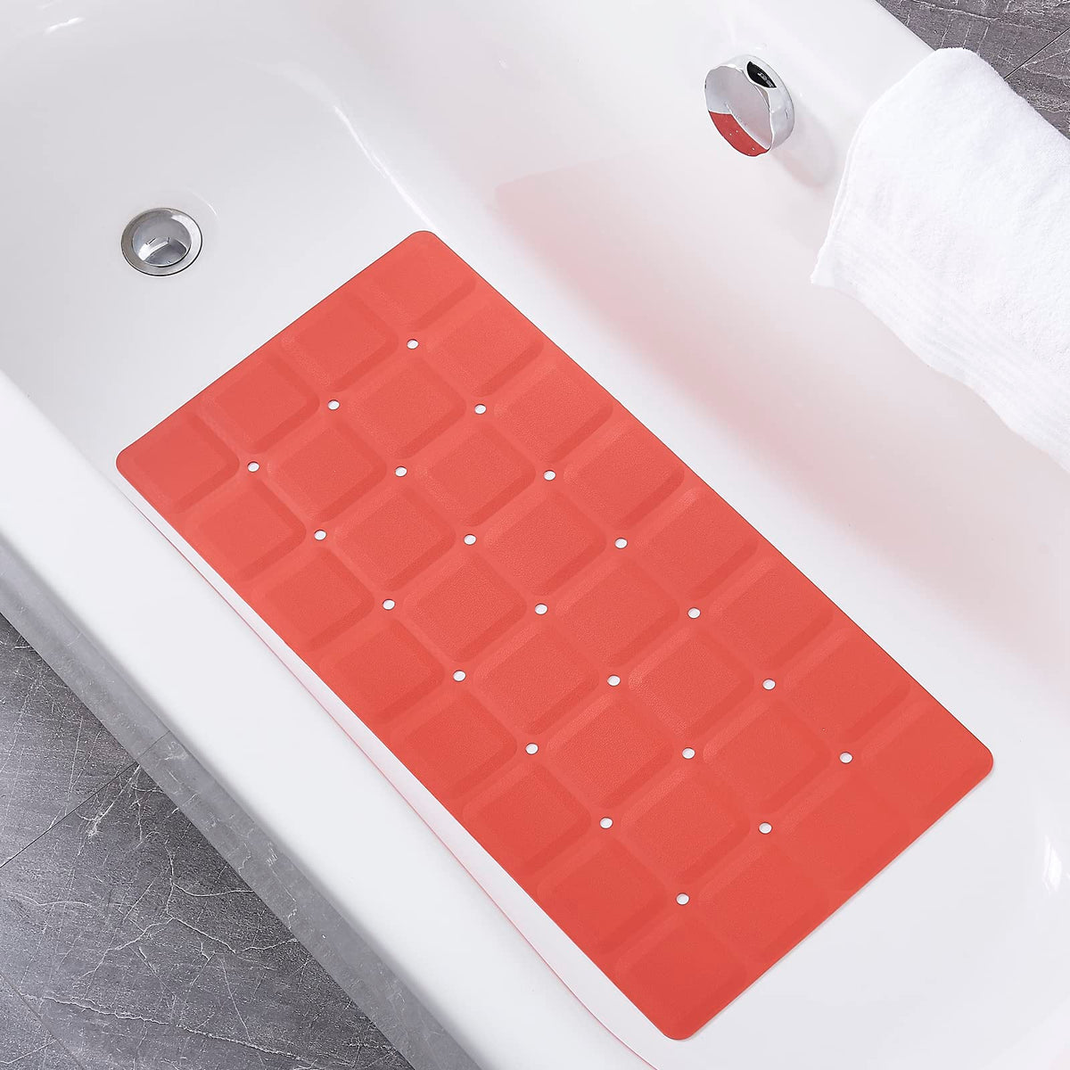 Webos Foldable Non Slip Silicon Bath Mat Bathtub mat no Suction Cups for Textured Tub and Reglazed Tub(Foldable-Beige, 28-inch x 14-inch)