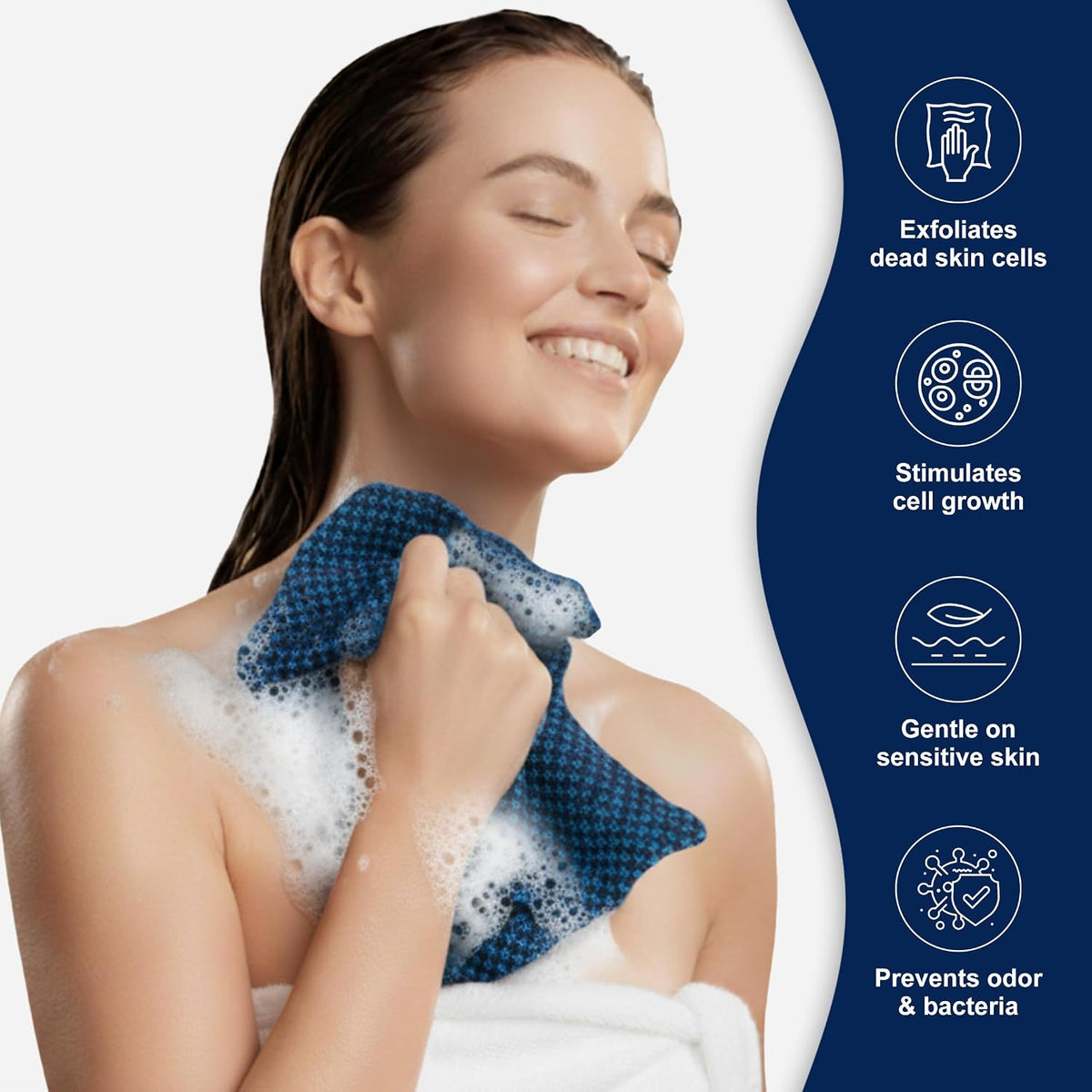 Yiclick Dual-Textured Exfoliating Washcloth Towel - Back Scrubber for Use in Shower Bath, Exfoliating Body Scrubber Exfoliator, Japanese Exfoliate Loofah Lufa Sponge Wash Cloth for Women Men