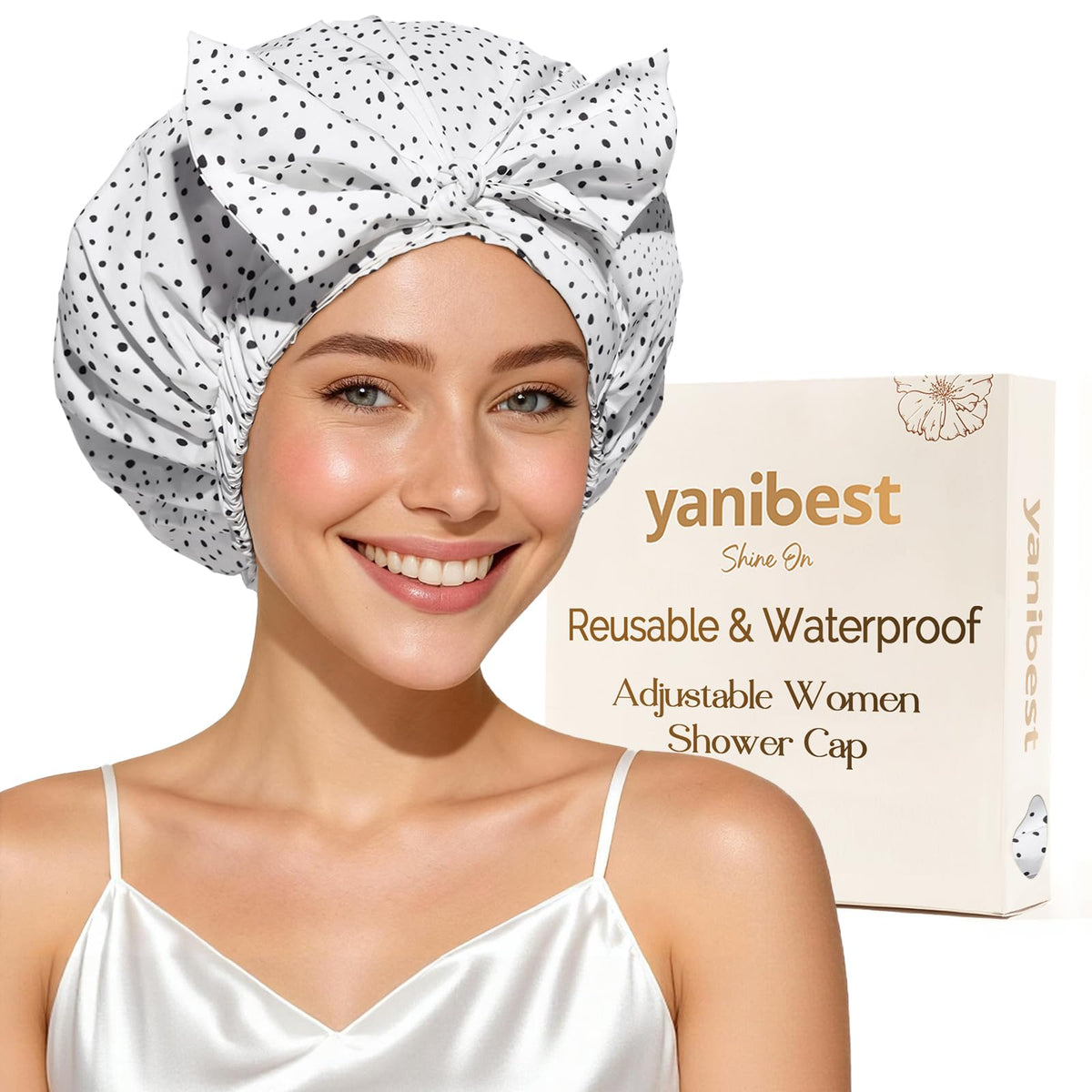 Yanibest Shower Cap for Women Reusable Waterproof, Adjustable Hair Cap