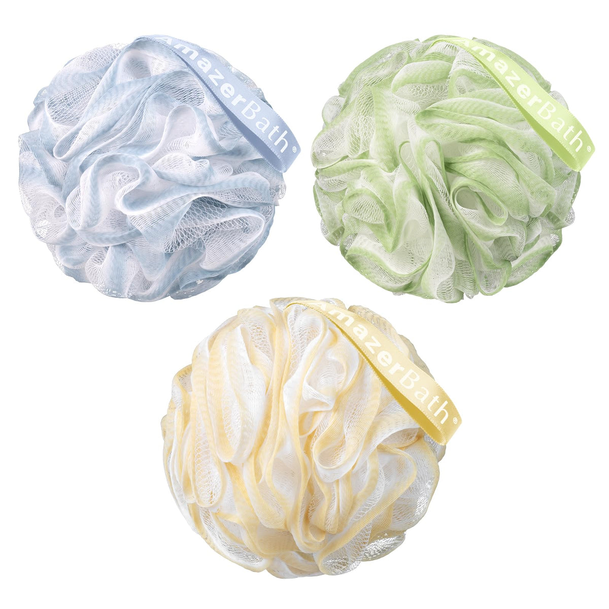 AmazerBath Loofah Sponge, Shower Loofah for Men and Women - Body Scrubber Loofa Set of 3 Classic Black & White Edge, Bath Sponge 60g/PCS