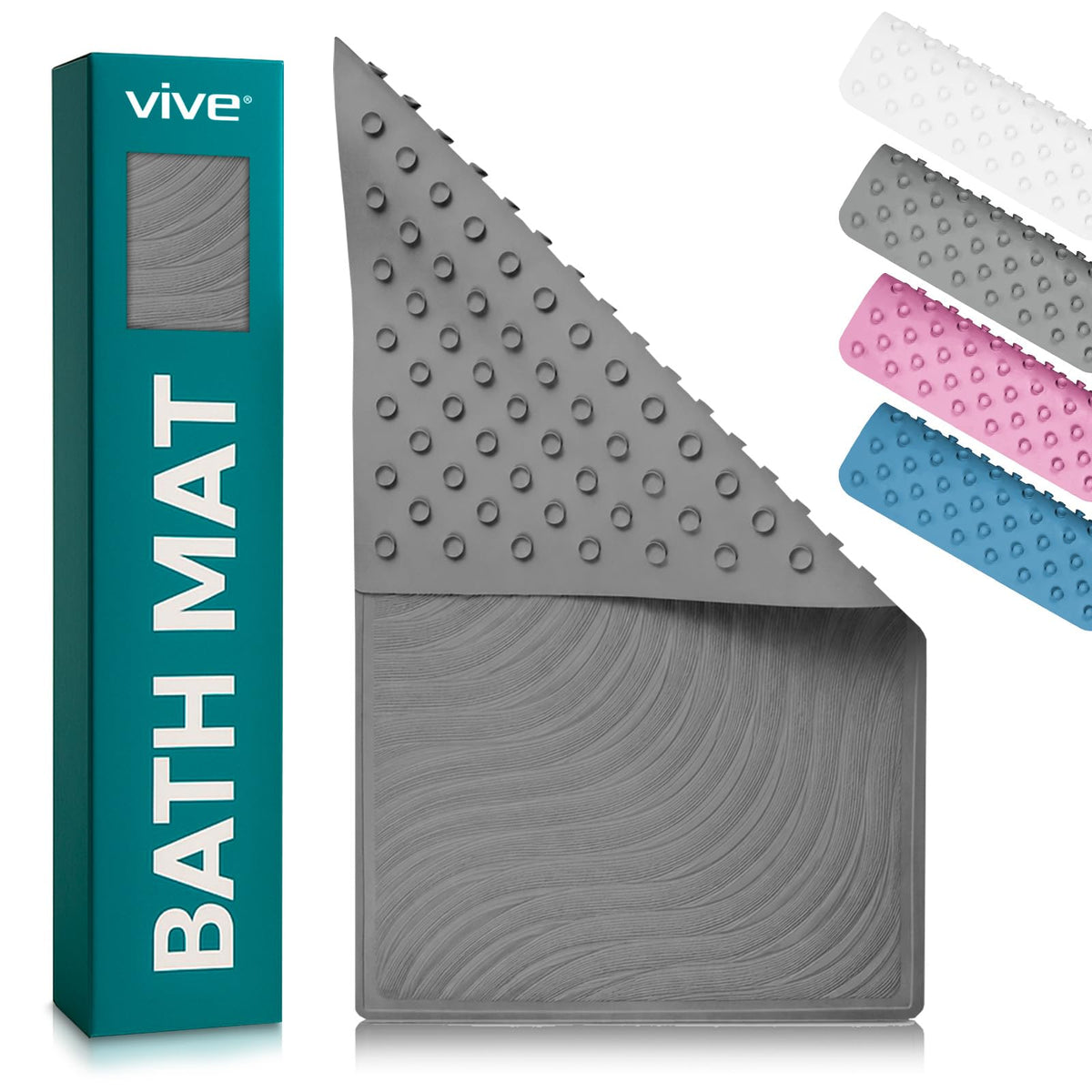 Vive Non-Slip Bath Mat with Suction Cups - 28" x 16" Extra Large Rubber Mat