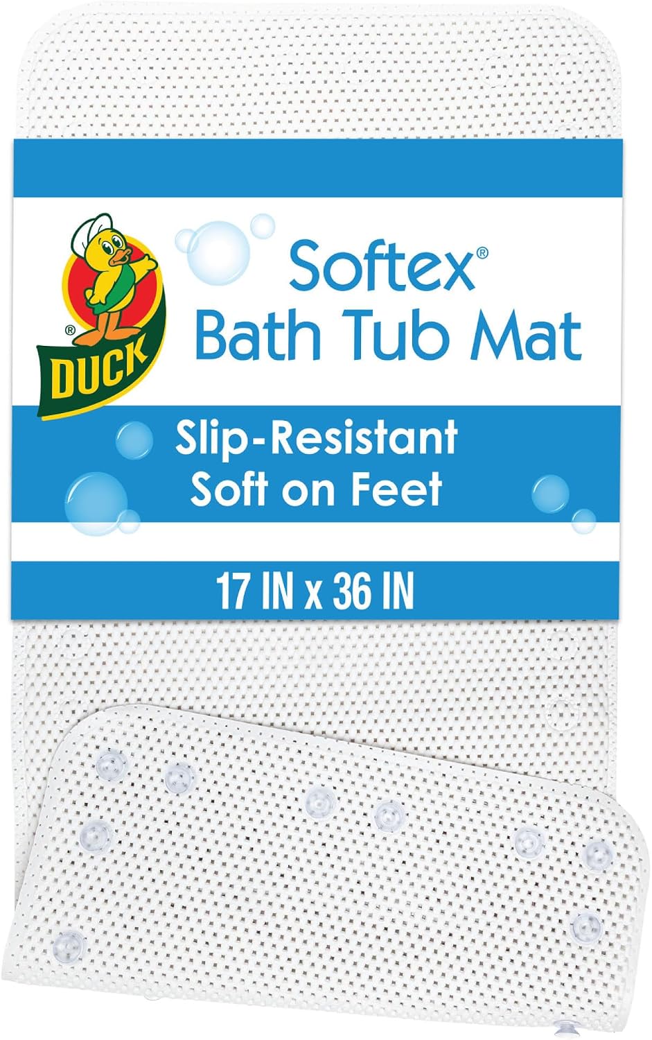 Duck Brand Softex Bath Mat for Tubs, 17 in. x 36 in, White Skid Resistant