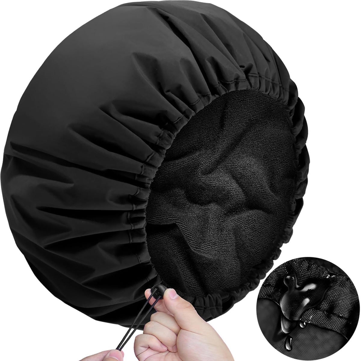 Sheomern 2 Pcs 15" XL Extra Large Terry Lined Shower Cap, Adjustable Dual Waterproof Shower Cap for Women Reusable Soft Hair Cap Bath Cap for Long Braids, Thick Hair, Locs, Curly Hair