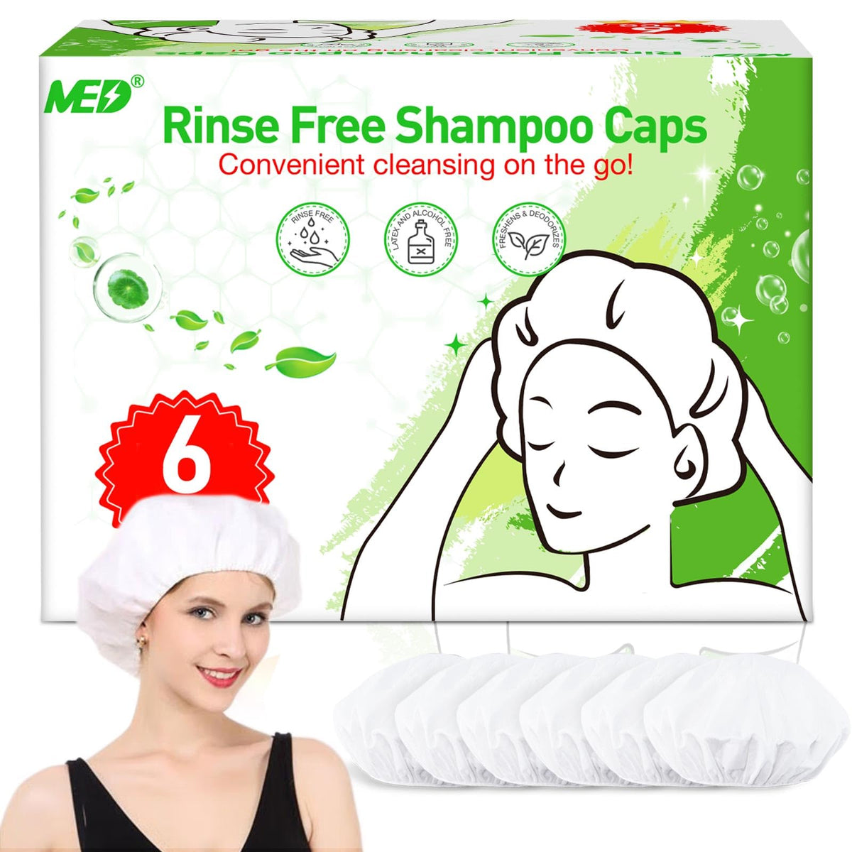 Shampoo Caps No Rinse Waterless Hair Washing Shower Caps 12 Packs for Elderly, Women, Hospital, Camping