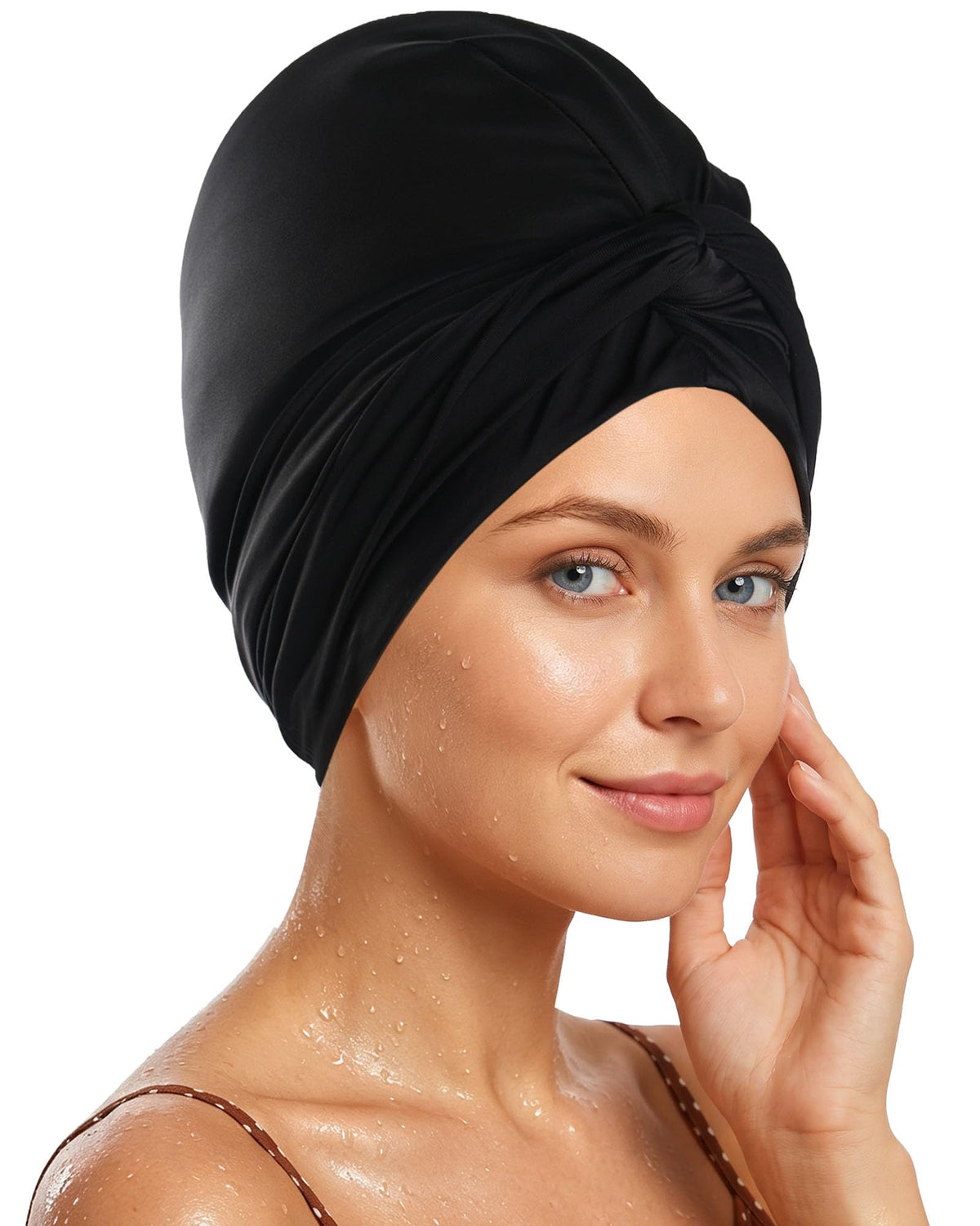 Babalet Satin Lined Swim Turban-Waterproof Silicone Swim Cap for Long Thick Curly Hair, Easy On/Off, Keep Hair Dry