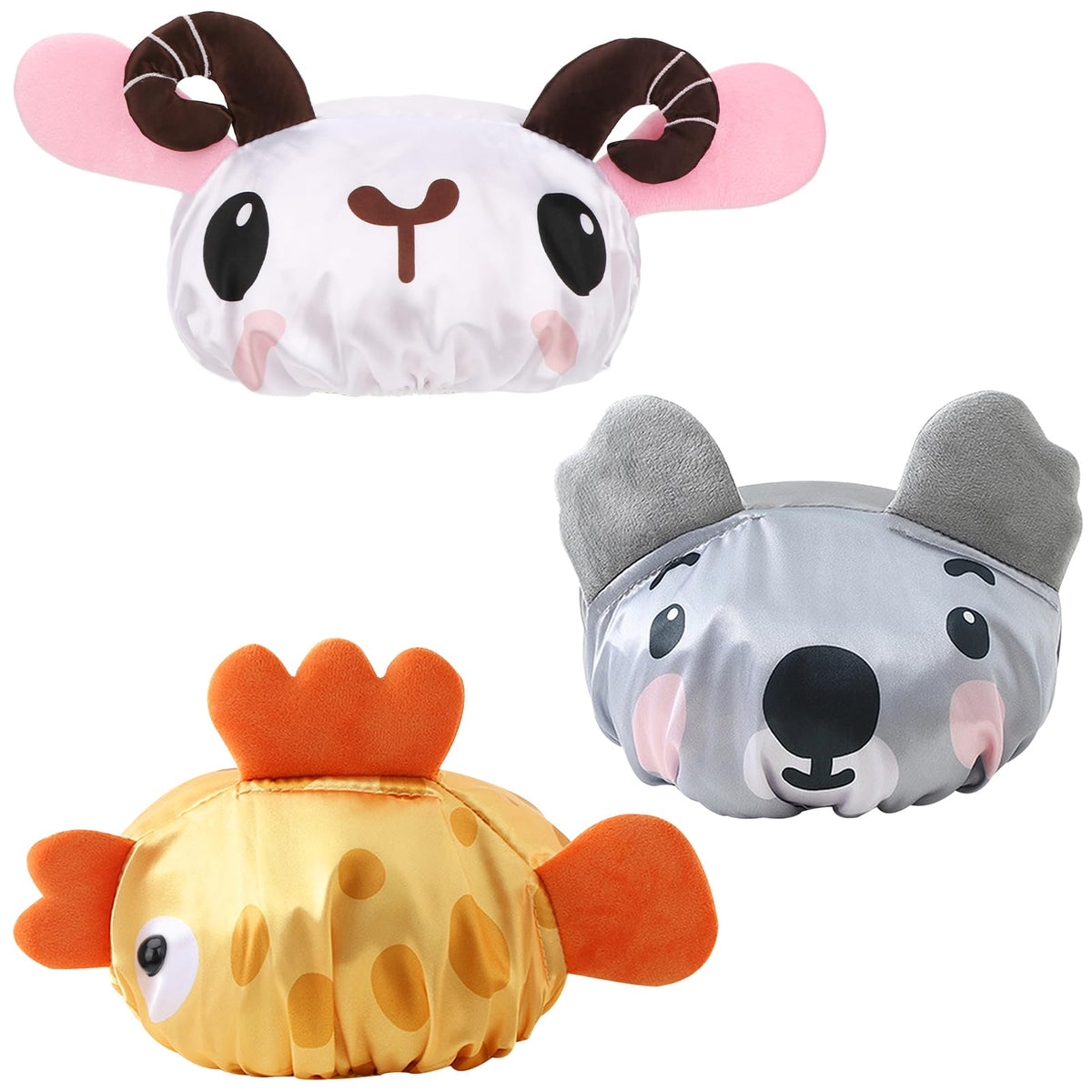 kilofly 4pc Fun Cute Animal Shower Caps for Kids Reusable Waterproof Bath Hat Set