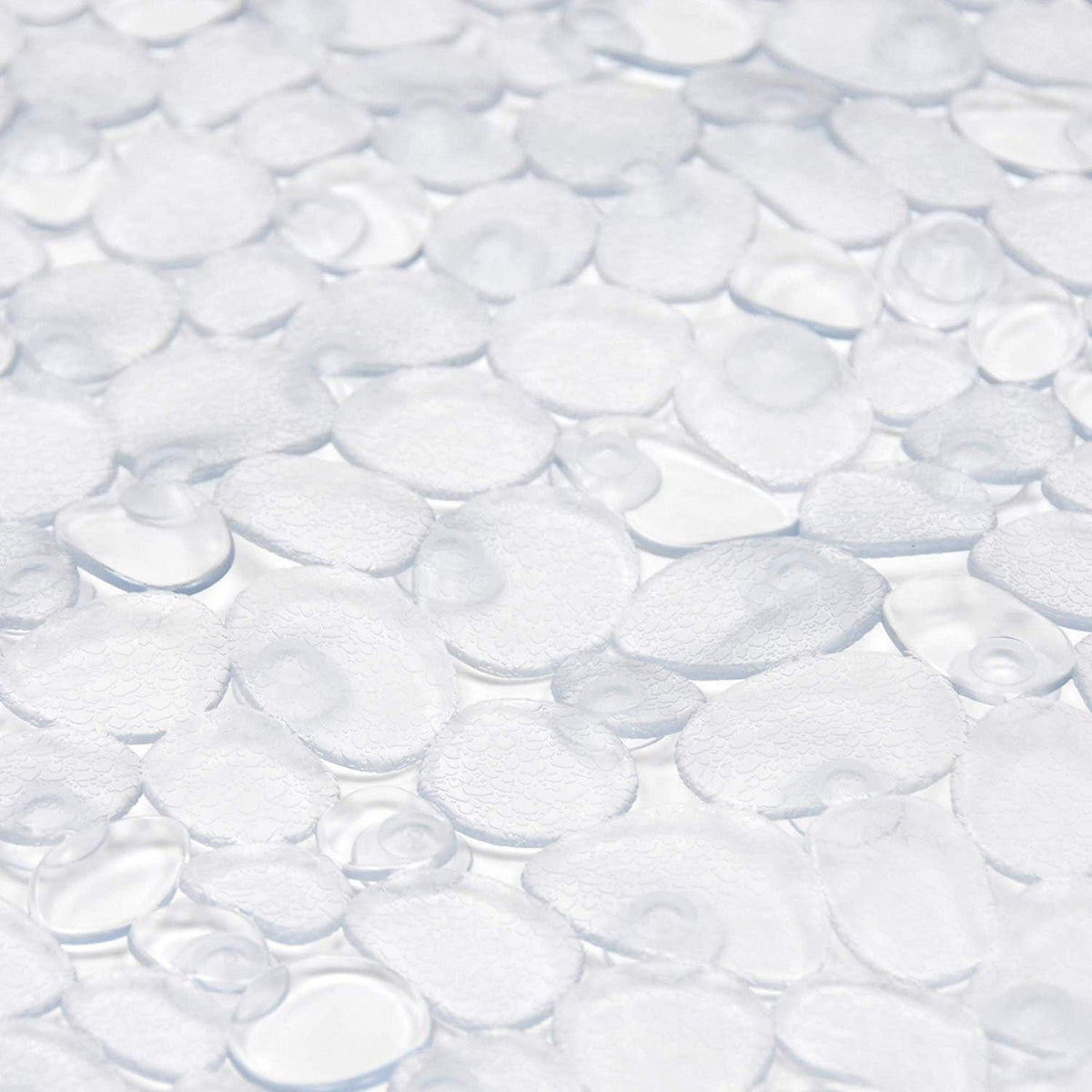 WELTRXE Pebbles Bath Mat Clear Non-Slip Bathtub Mat with Suction Cups, Drain Holes for Bathroom Showers, Tub, Machine Washable, BPA, Latex Free Safe Shower Mats, Oval 27 x 14 Inch