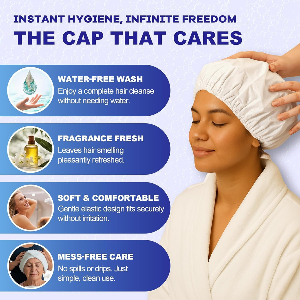 MedVance Rinse Free Shampoo & Conditioning Shower Cap Dry Hair Wash, 3 Pack