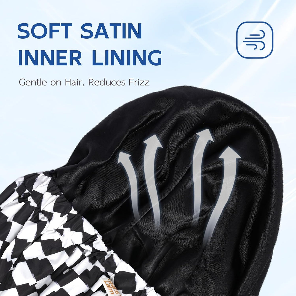 Years calm Satin Lined Shower Cap for Men Waterproof Reusable Checkerboard