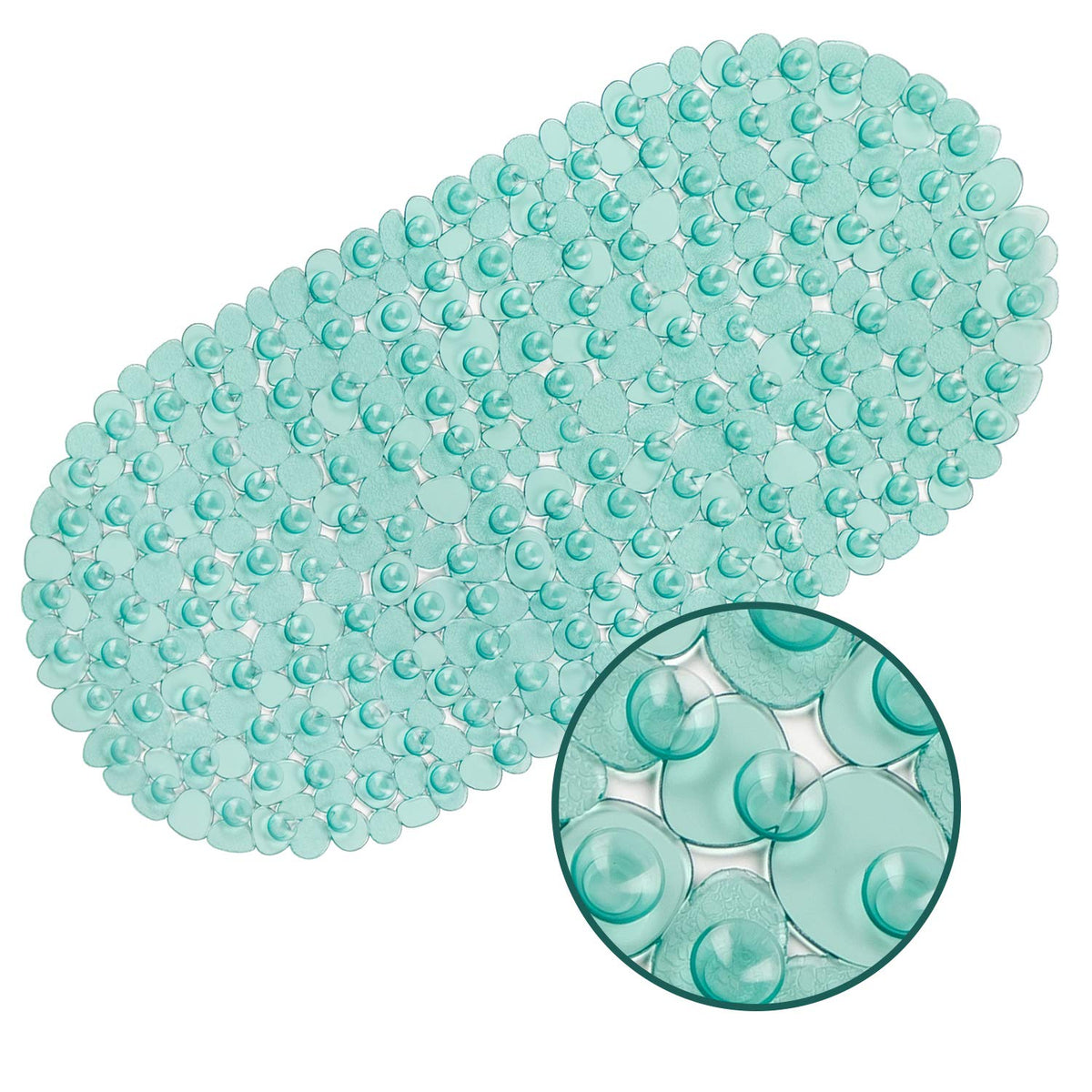 WELTRXE Pebbles Bath Mat Clear Non-Slip Bathtub Mat with Suction Cups, Drain Holes for Bathroom Showers, Tub, Machine Washable, BPA, Latex Free Safe Shower Mats, Oval 27 x 14 Inch