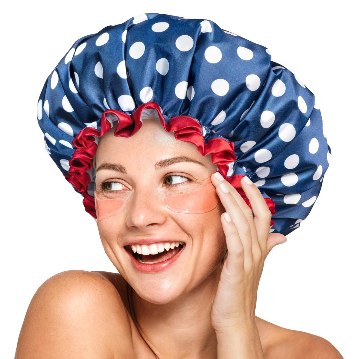 mikimini Shower Cap Waterproof for Women, Medium, 2 Pcs, Polka Dot