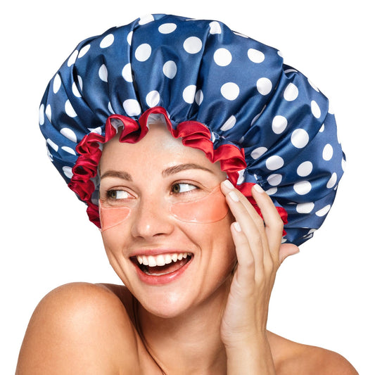 mikimini Shower Cap Waterproof for Women, Medium, 2 Pcs, Polka Dot