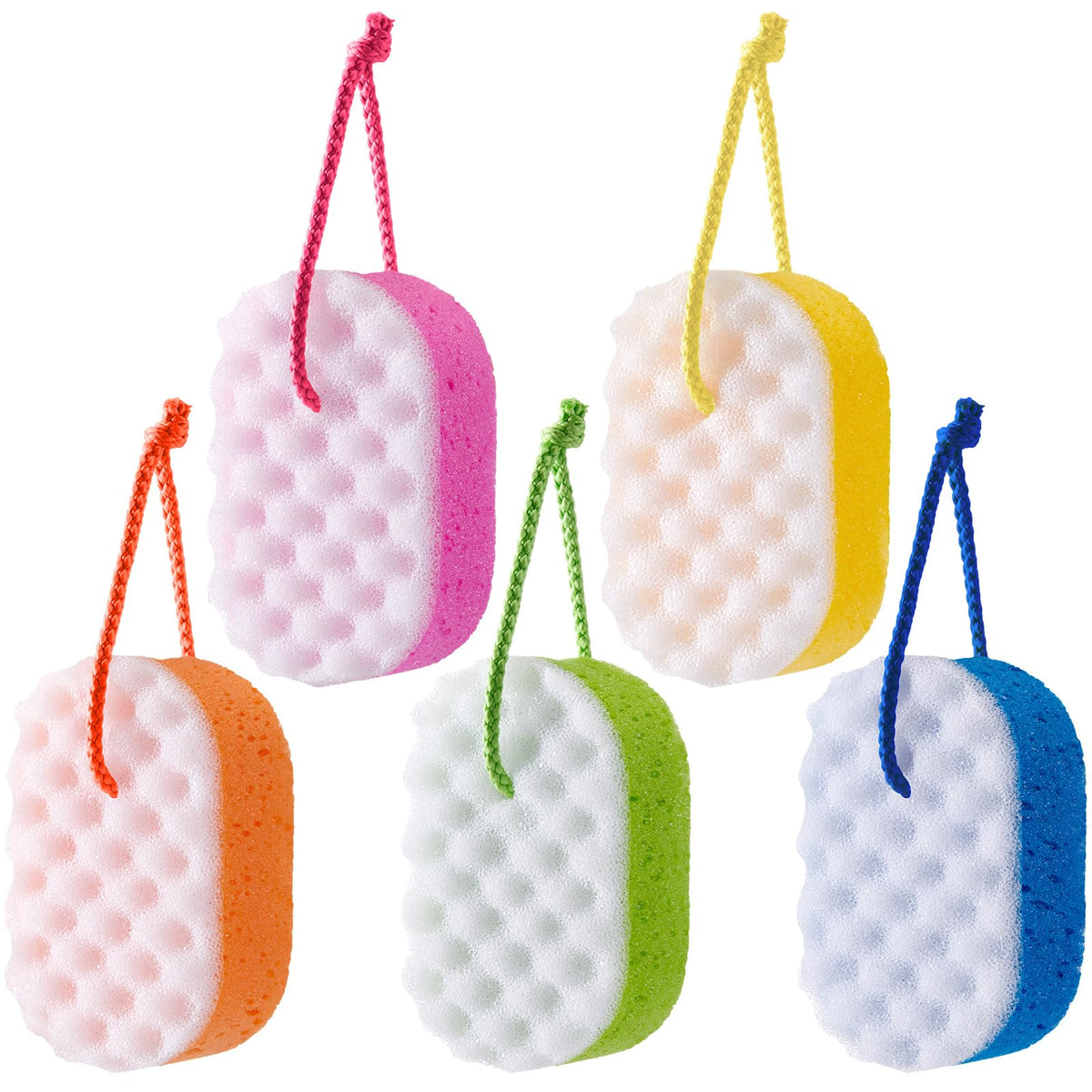 Boao 5 Pieces Soft Bath Sponge Shower Natural Gentle, Vibrant Color