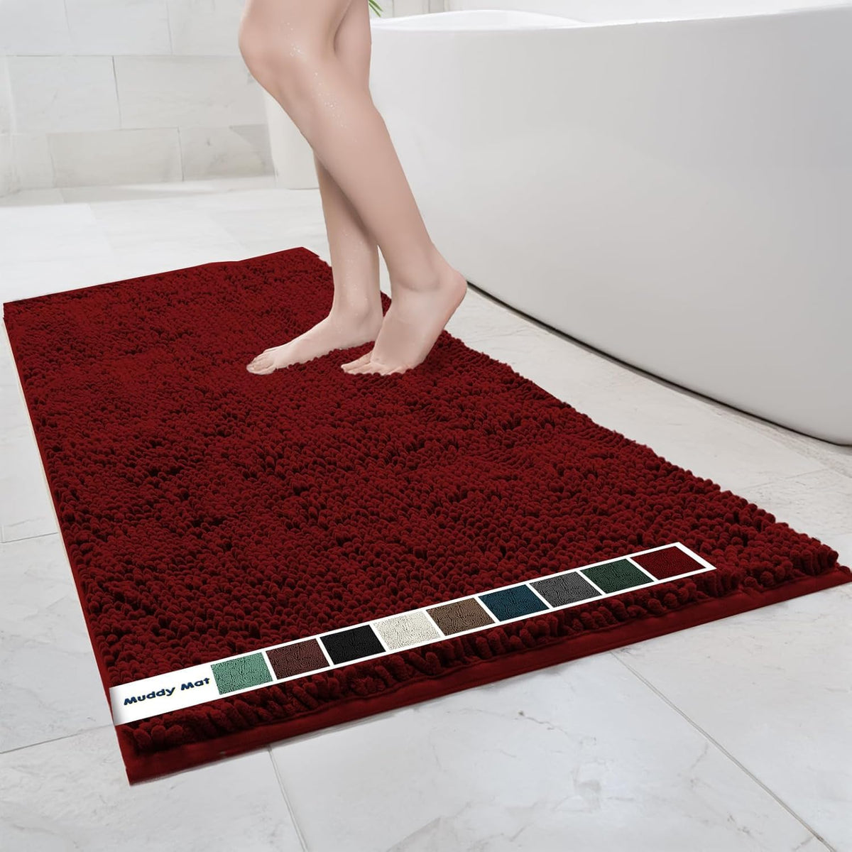 Muddy Mat Chenille Bathroom Rugs Quick Dry Microfiber Mats Non Slip Washable, Extra Thick, Soft and Highly Absorbent Bath Mats for Bathroom, Kitchen, and Shower Floor - Grey Medium 30"X19"
