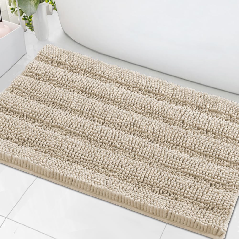 H.VERSAILTEX Grey Bathroom Rug Set Bath Mats, 2 Piece Bath Rugs Non Slip Thick Soft Chenille Striped Bath Rug Set, Bath Mats for Bathroom Sets (Grey, 20" x 32"/17" x 24")