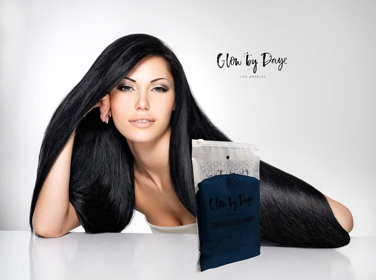 Glow By Daye Satin Bonnet, Double-Layered and Adjustable Satin Sleep Cap, Extra Large, Reversible Navy Classico