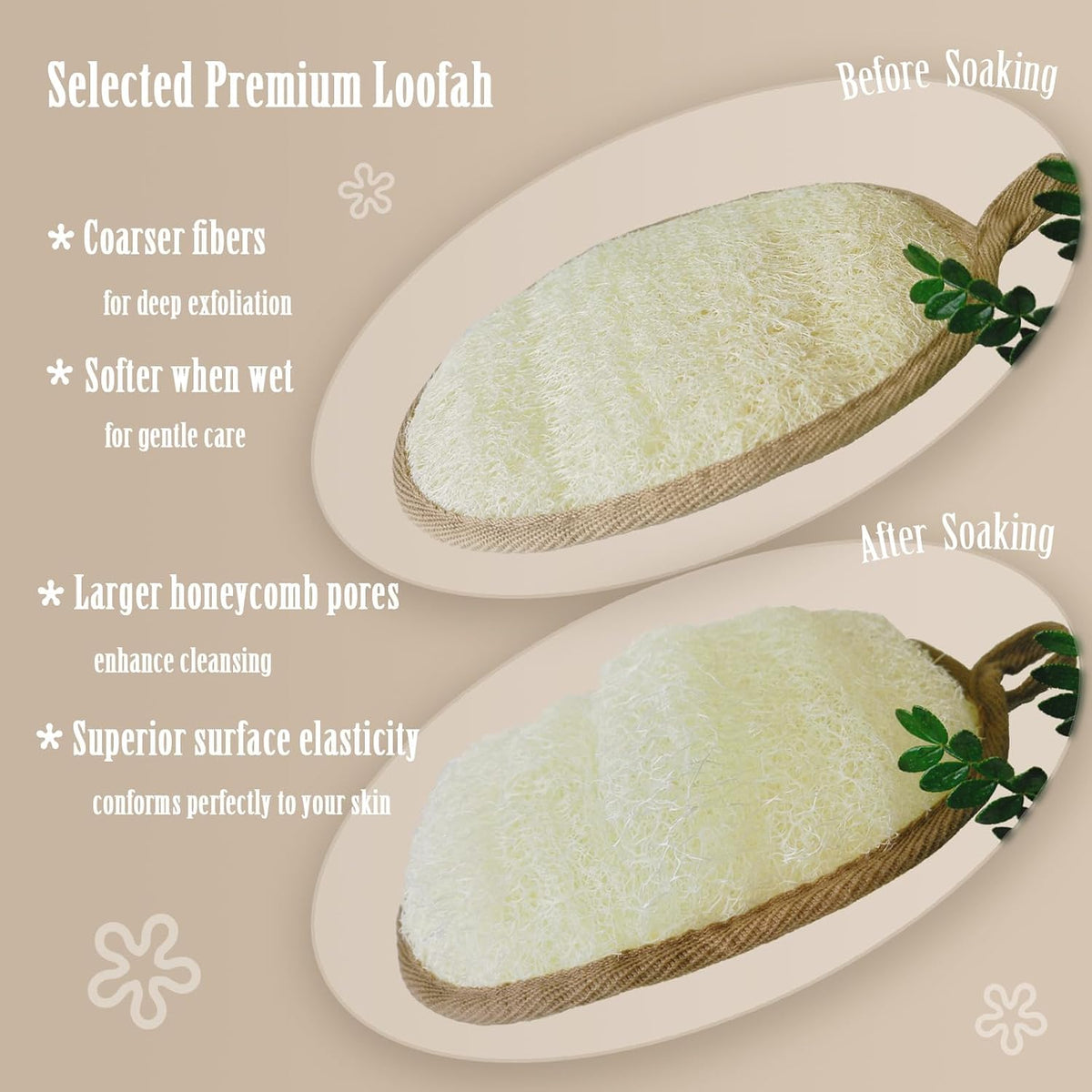 Natural Loofah Sponge, 2 PCS Eco-Friendly Egyptian Luffa Sponge
