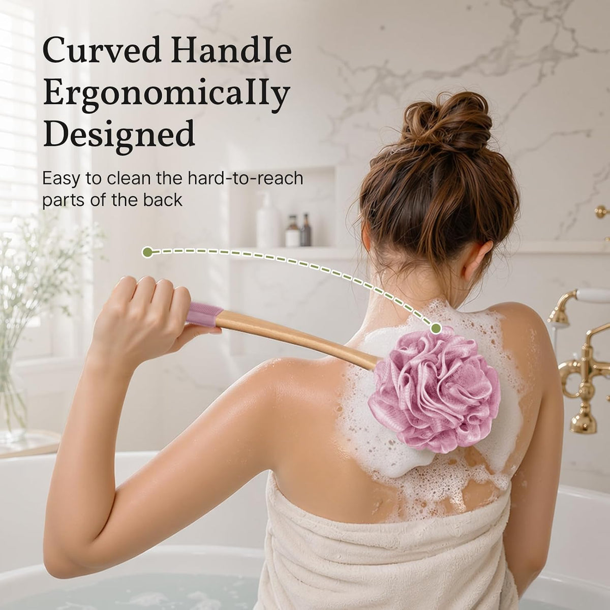 AmazerBath Loofah Back Scrubber for Shower, Loofah Sponge with Handle, Pink