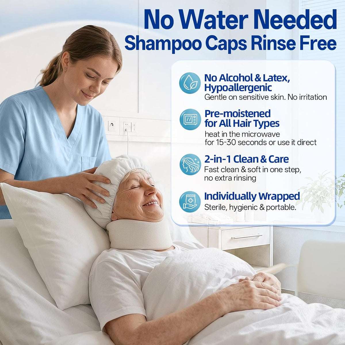 Tolnetr 8 Pack Shampoo Caps No Water Rinse Microwavable | Waterless Rinse Free Shampoo Cap Hair Washing for Bedridden Patients Post-Surgery Elderly Care, Camping | PH Balanced, Portable, Easy to Use