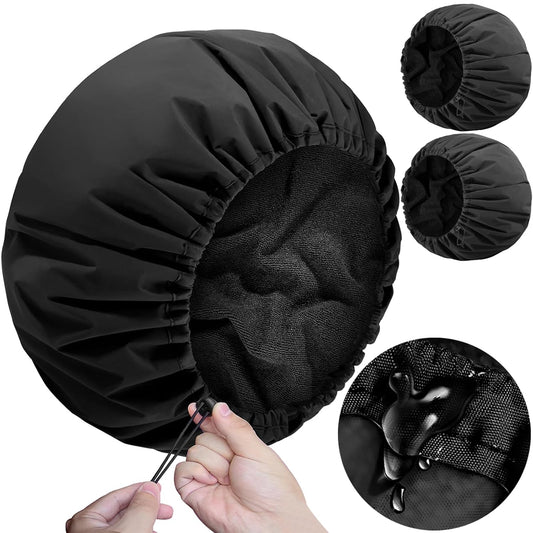 Sheomern 2 Pcs 15" XL Extra Large Terry Lined Shower Cap, Adjustable Dual Waterproof Shower Cap for Women Reusable Soft Hair Cap Bath Cap for Long Braids, Thick Hair, Locs, Curly Hair