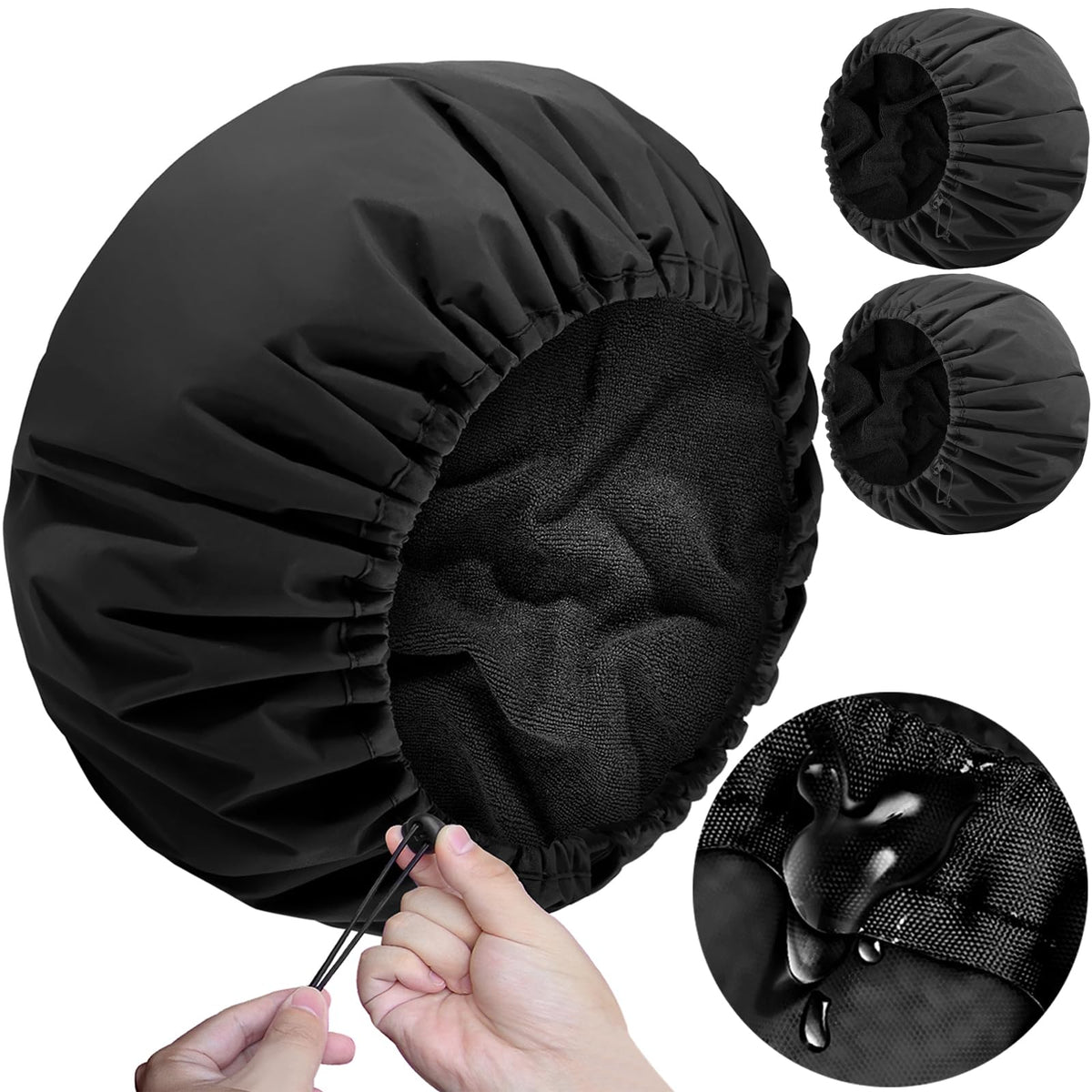Sheomern 2 Pcs 15" XL Extra Large Terry Lined Shower Cap, Adjustable Dual Waterproof Shower Cap for Women Reusable Soft Hair Cap Bath Cap for Long Braids, Thick Hair, Locs, Curly Hair