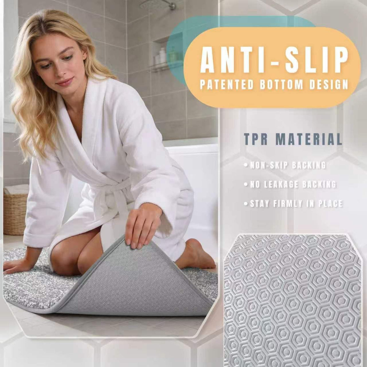 Yimobra Non Slip Machine Washable Bathroom Rug 24x17 Grey and White